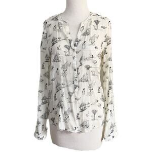 Greylin Cream Black Nautical Beachy Print Long Sleeve Blouse XS